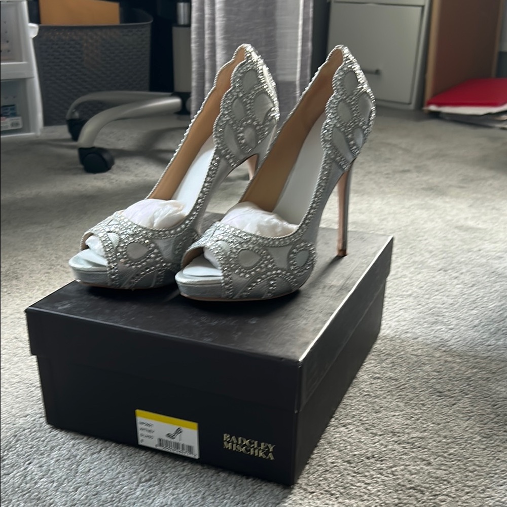 Badgley Mischka Elegant Silver Embellished Heels